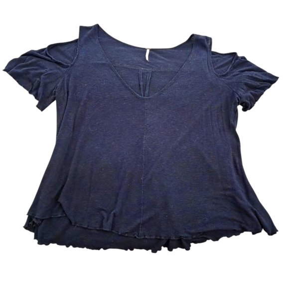 Free People Black Flutter Sleeve Relaxed Tee Cold Shoulder - Picture 1 of 6